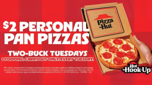 Pizza Hut $2 Tuesday deal pepperoni pizza box