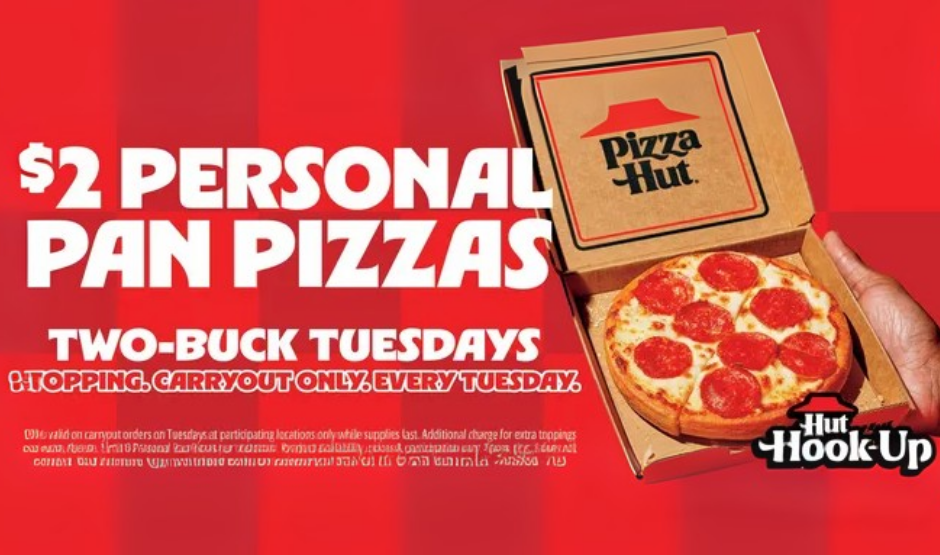 Pizza Hut $2 Tuesday deal pepperoni pizza box
