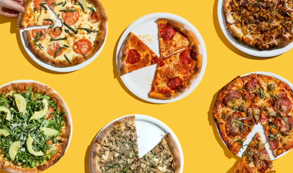 Aerial view of Sicilian-style pizza from Prime Pizza in Los Angeles.